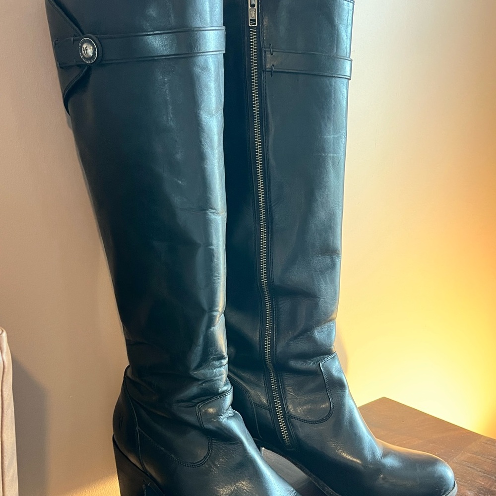 Frye Malorie Button Tall riding boots in black leather